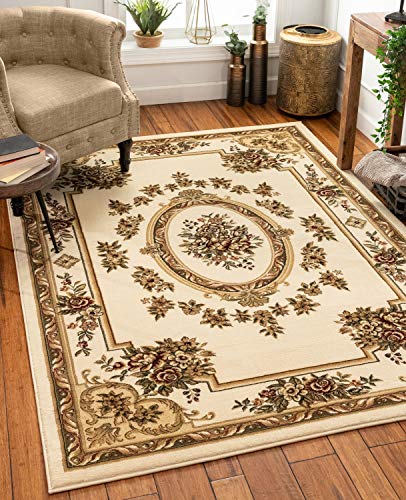 Pastoral Medallion Ivory French European Formal Traditional (7'10" x 10'6" (Rectangular) / Ivory)