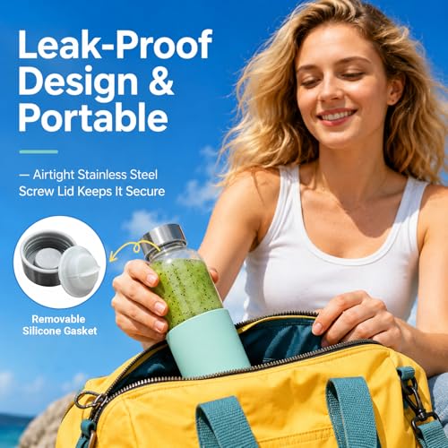 18 oz Glass Water Bottles with Lids and Silicone Sleeve 4 Pack (silicone sleeve-4pack / 18 Ounces)