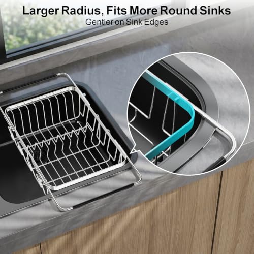 Dish Drying Rack Over the Sink (Silver / For 11.5"-30"W Sink, Metal Utensil Holder)