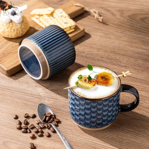 12 OZ Stackable Coffee Mugs Set of 4 (Deep Sea / 12oz (With Stand))