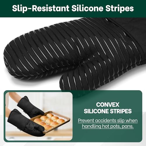 Heat Resistant 500°F Kitchen Oven Mitts 2 (Black)