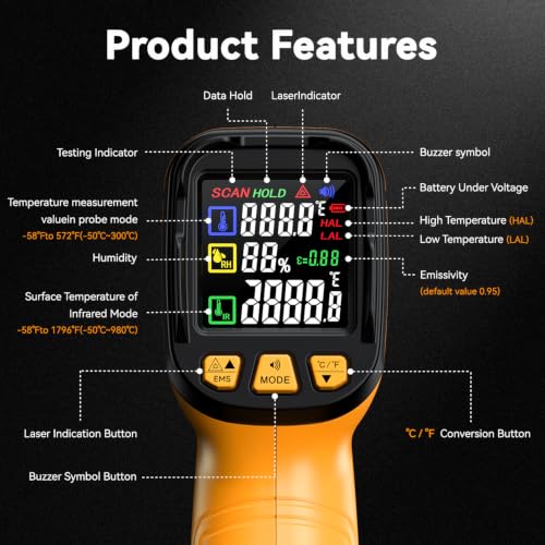 Infrared Thermometer Gun (Yellow)