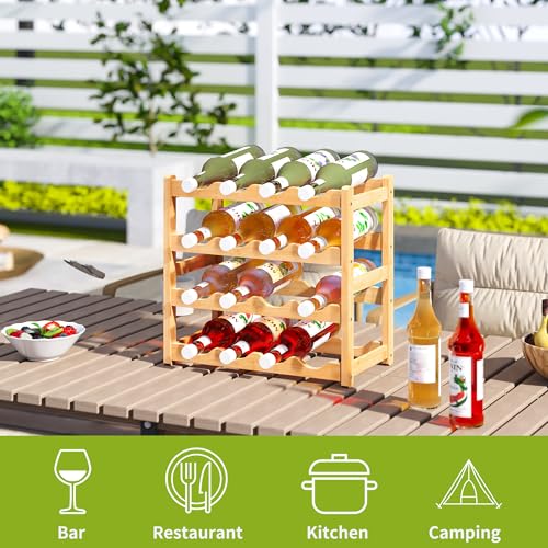 Bamboo Wine Rack Wine Storage Cabinet Shelf 16 Bottle Wine Racks Countertop Sturdy for Kitchen Dining Room Pantry (Natural / 4 Tier)