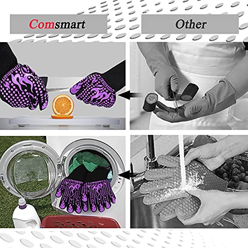 BBQ Gloves 1472 Degree F Heat Resistant Grilling Gloves Silicone Non (short / Purple)