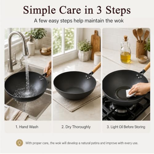 11.8" High Purity Iron Wok Pan (11.8 Inch Flat Bottom)
