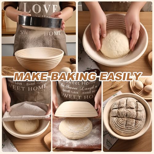 Banneton Bread Proofing Basket Set of 4PCS 6 Inch Mini Round Sourdough Dough Proofing Bowls for Sour Dough Bread Baking Supplies