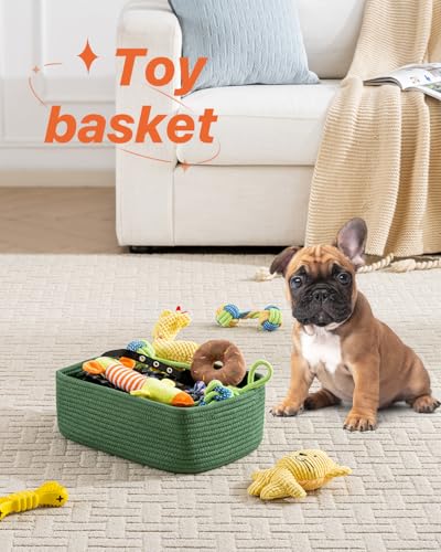 Small Woven Storage Basket for Organizing (Green / 13.5"L x 9.5"W x 5"H)