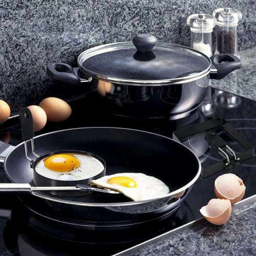 2 Pack Round+Square Egg Rings Set with Silicone Handle