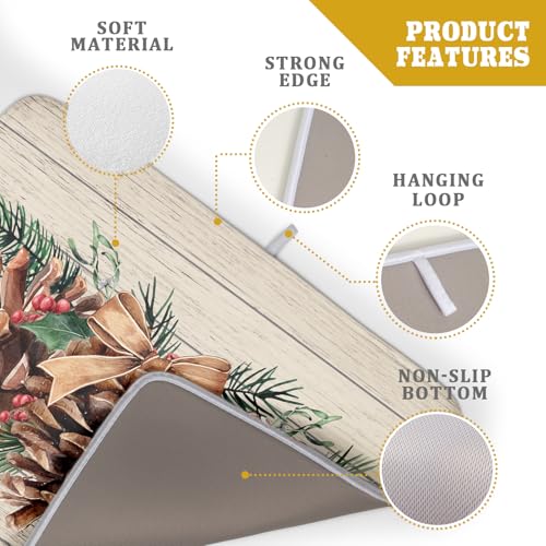 Winter Pine Cone Dish Drying Mat Holly Berries Dish Draining Mat Microfiber Washable Dish Drainer Rack Mat for Home Kitchen Counter 18"x24" (Winter Pine Cone / 18" x 18")