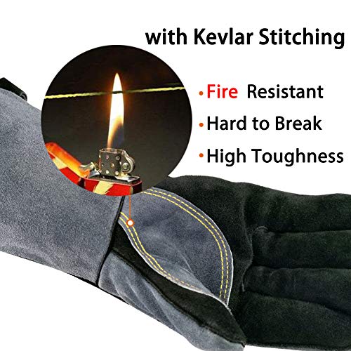 16 In,932℉,Welding Gloves,Fireplace Glove,Fire & Heat Resistant,XL (X-Large (Pack of 1) / Black-gray)