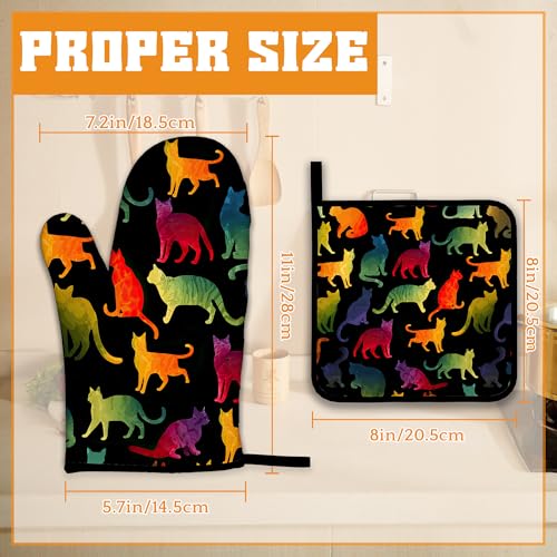 Funny Colorful Cat Oven Mitts and Pot Holders Set (4 Count)