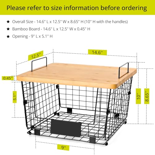 2 Set XXL Stackable Wire Basket with Bamboo Tops & Tag (XXL)