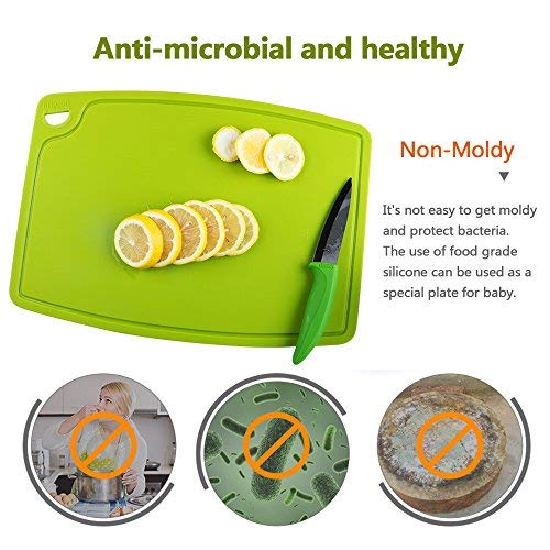 Extra Large Thick Silicone Cutting Board 14.6'' x 10.43'' Chopping Board Flexible Cutting Mats Dishwasher Safe (14.6"L x 10.4"W / Green)