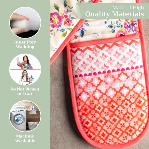 Double Oven Mitts 100% Cotton Double Oven Glove (081 - Rose Garden / 7" x 35" (Double Oven Mitt))