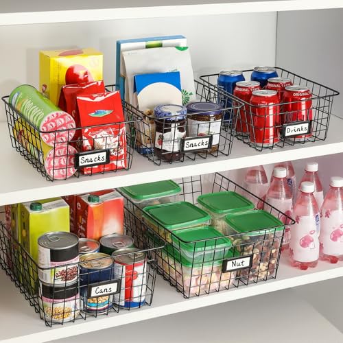 6 Pack Wire Baskets for Pantry Organization and Storage (Large-6 Pack)