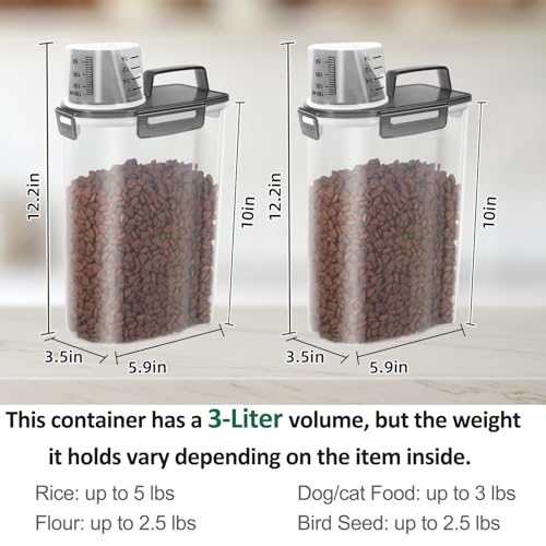 2 Pack 3 Lbs Pet Dog Cat Food Bird Seed Storage Containers for Travel (Grey-3L 2Pack)