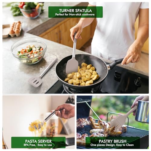 Silicone Kitchen Cooking Utensils Set (Khaki)