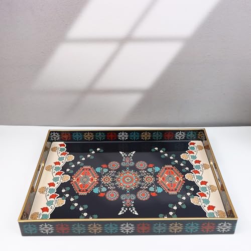 Plastic Decorative Serving Tray with Handles for Coffee Table (Multi M)