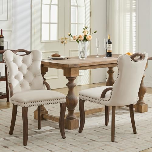 Beige Velvet Upholstered Dining Chairs Set of 2 (Warm Beige)