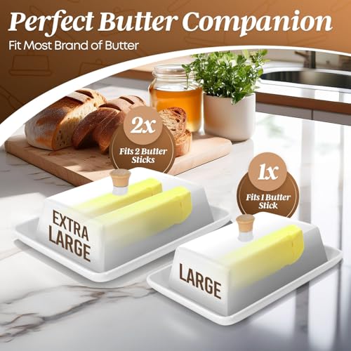 Ceramic White European Butter Dish with Lid for Countertop (White / Large)