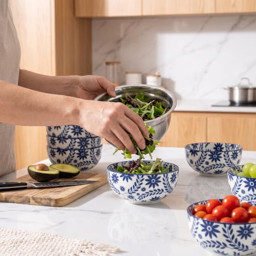 Cereal Bowls Set of 6 (Blue Floral Mandala)