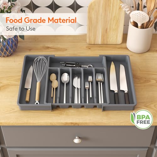 Extra Large Silverware Drawer Organizer (Dark Gray / XL (13-22''W x 15''D))