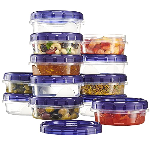 6 Pack Twist Cap Food Storage Containers with Blue Screw on Lid (8 OUNCE)