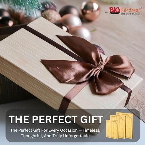 3 Piece Bamboo Cutting Board for Kitchen Butcher Block for Chopping Meat (Natural)