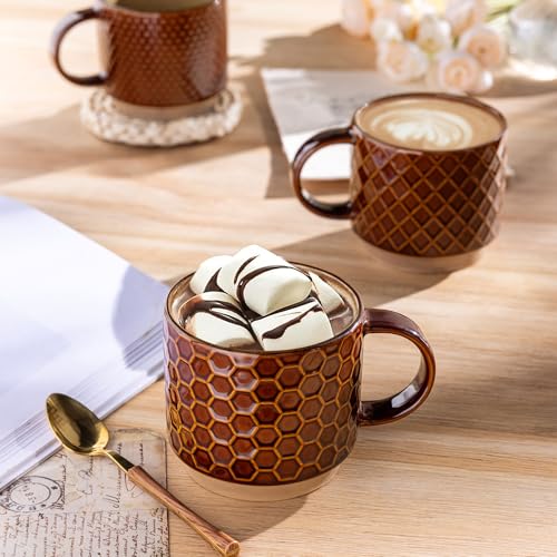 12 OZ Stackable Coffee Mugs Set of 4 (Caramel / 12oz (With Stand))