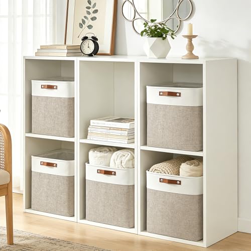 Large Fabric Storage Baskets (Beige / Off-White / Extra Large -17"x12"x15")