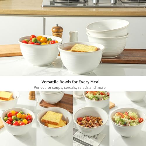 Soup Bowls 40 Ounce Deep Ceramic Bowl Sets for Cereal Soup Salad Pasta Popcorn Oatmeal Breakfast (White / 40 Ounce)