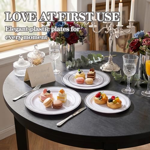 102 Pcs Silver Plastic Plates (102 Pieces / Silver)