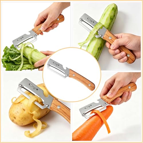Left Handed Vegetable Peeler Wooden Stainless Blade for Fruit Potato (Standard / Walnut/Silver)