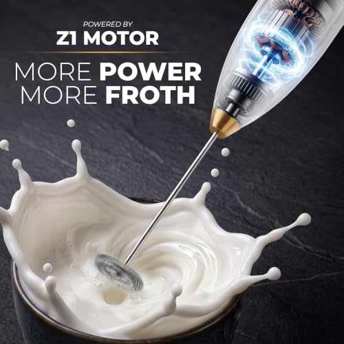 Powerful Milk Frother Wand With Duracell Batteries (Gift Box White Gold / Z1 Motor + Batteries)