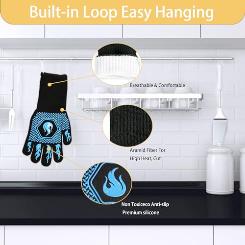 BBQ Gloves 1472F Heat Resistant Non (Sky Blue)
