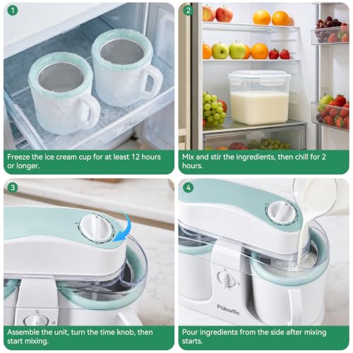 Home Ice Cream Maker Machine with 2 Ice Cream Bowls (White Green / Standard)