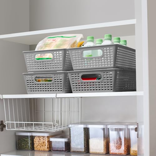 Stackable Woven Plastic Basket (Gray)