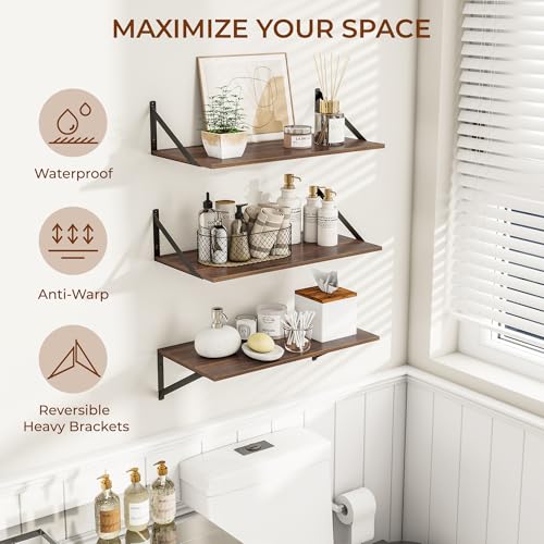 24W x 12D Deep Floating Shelves Set of 3 Walnut (Walnut With Black Metal Bracket / 24wx12dx5.8h)