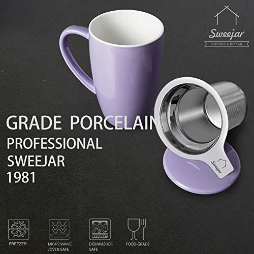 Sweejar Porcelain Tea Infuser Mug with Lid (Purple / Tea Cup(16 Fl Oz))