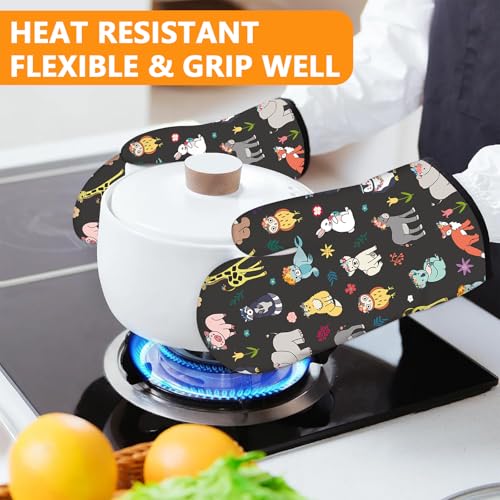 Cute Animals Oven Mitts and Animal World Pot Holders Sets 4Pcs (Cute Animals)