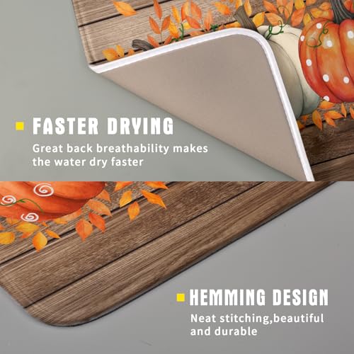 Autumn Pumpkin Dish Drying Mat Rustic Wood Dish Drainer Mats Fast Dry Microfiber Reversible Dish Drying Pad Kitchen Decoration 16x18 inch (Pumpkin Wood / 16 x 18 inch)