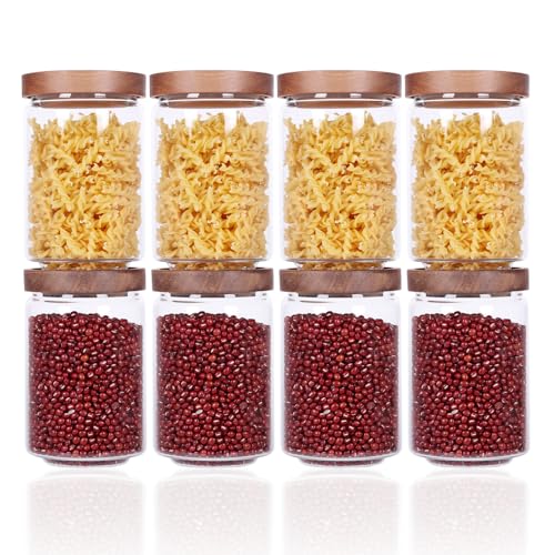 Stackable Kitchen Canisters Set of 8 (8set Regular Acacia Lids)
