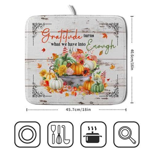 Fall Dish Drying Mats for Kitchen Counter Absorbent Autumn Dish Drainer Pad Home Decor (Thanksgiving Fall 511 / 18" x 16")