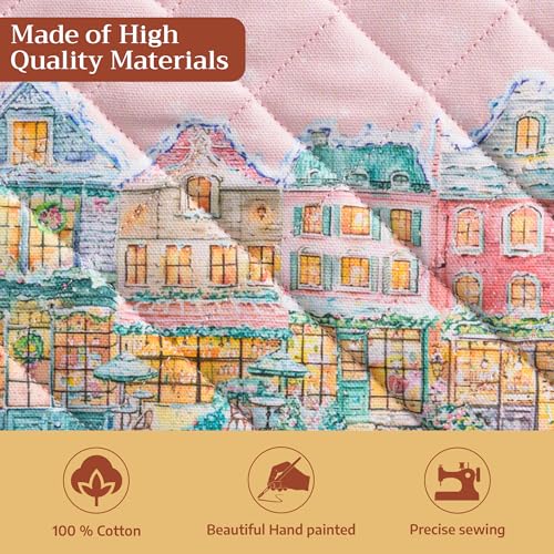 Pot Holders 100% Cotton Potholders (124 - Christmas Market - Pink / 8" x 8" (Pot Holder Pack of 2))