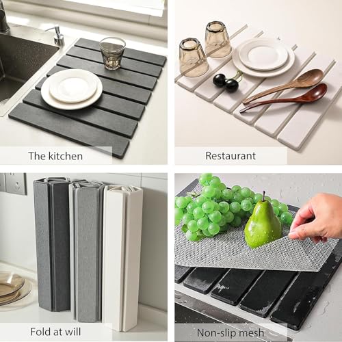 Stone Drying Mat for Kitchen Counter (Dark Gray B / 23.6" x 15.4")