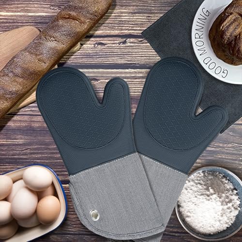 Professional Microwave Silicone Oven Mitts one Pair (Oven mitts / Gray Oven Mitts)
