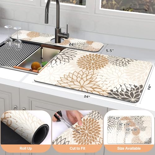 2Pcs Dish Drying Mat & Sink Splash Guard (Brown / 16" X 24" + 24" X 5.5")