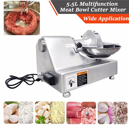 Commercial Food Processor & Vegetable Chopper 5.5L Multifunction Meat Bowl Cutter Mixer & Buffalo Chopper with 304 SS Blade for Meat Vegetable Cutter Processor Machine 110V 550W 120kg