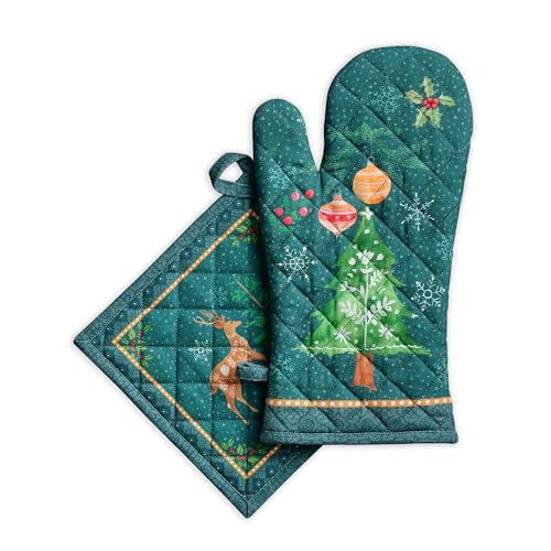 100% Cotton Oven Mitt & Pot Holder Set (106 - Hygge Christmas / 7.5" x 13" & 8" x 8" (Oven Mitt & Pot Holder))