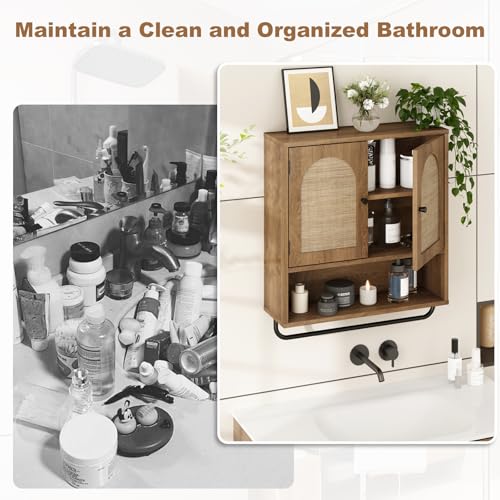 Rattan Bathroom Wall Cabinet (Natural Oak / 2 Doors)